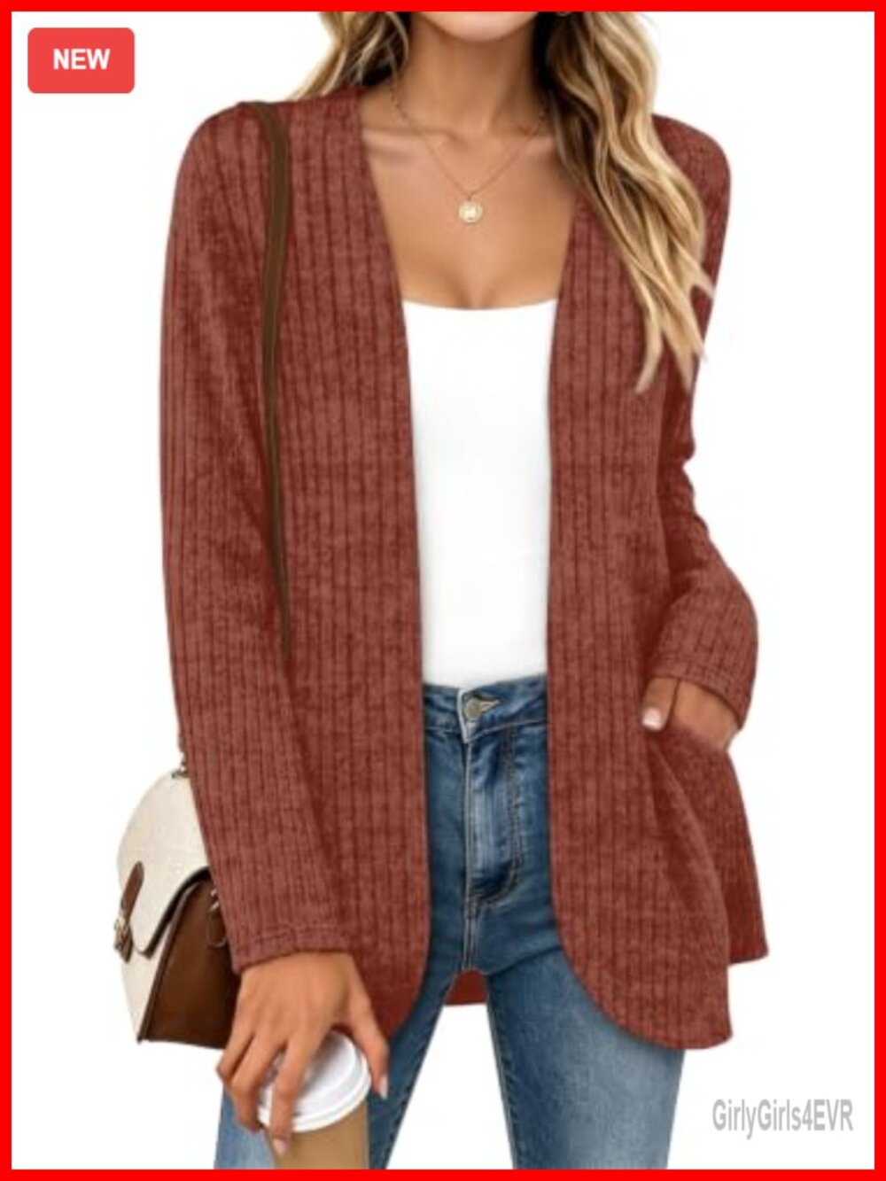 Women's Open Front Cardigan Sweater with Pockets Lightweight Casual